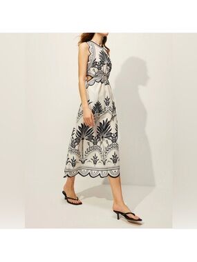 Commense White Midi Dress with Black Embroidered Motif